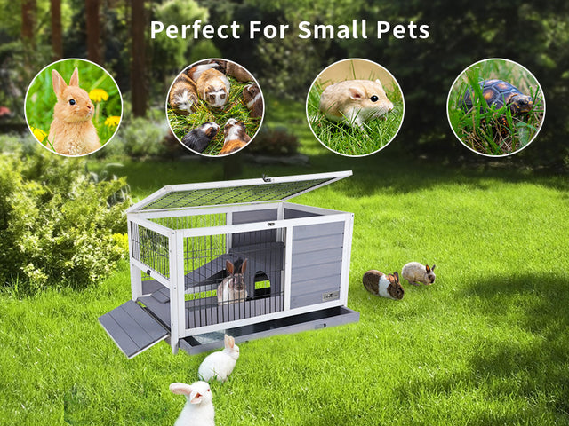Petsfit wooden rabbit cage with wire mesh front and solid wood construction, perfect for indoor use