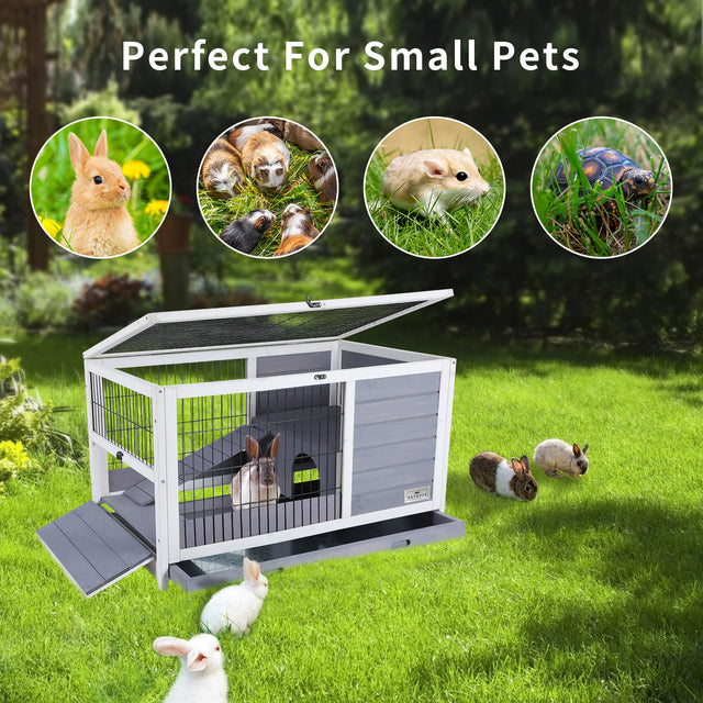 Petsfit wooden rabbit cage with wire mesh front and solid wood construction, perfect for indoor use