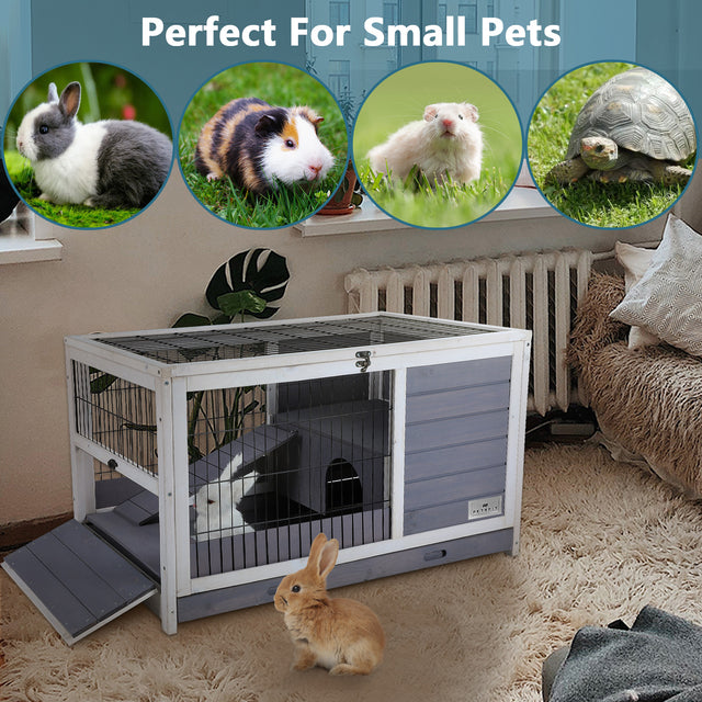 Petsfit wooden rabbit cage with wire mesh front and solid wood construction, perfect for indoor use