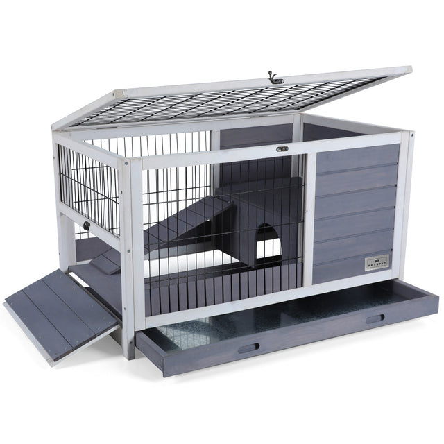 Petsfit wooden rabbit cage with wire mesh front and solid wood construction, perfect for indoor use