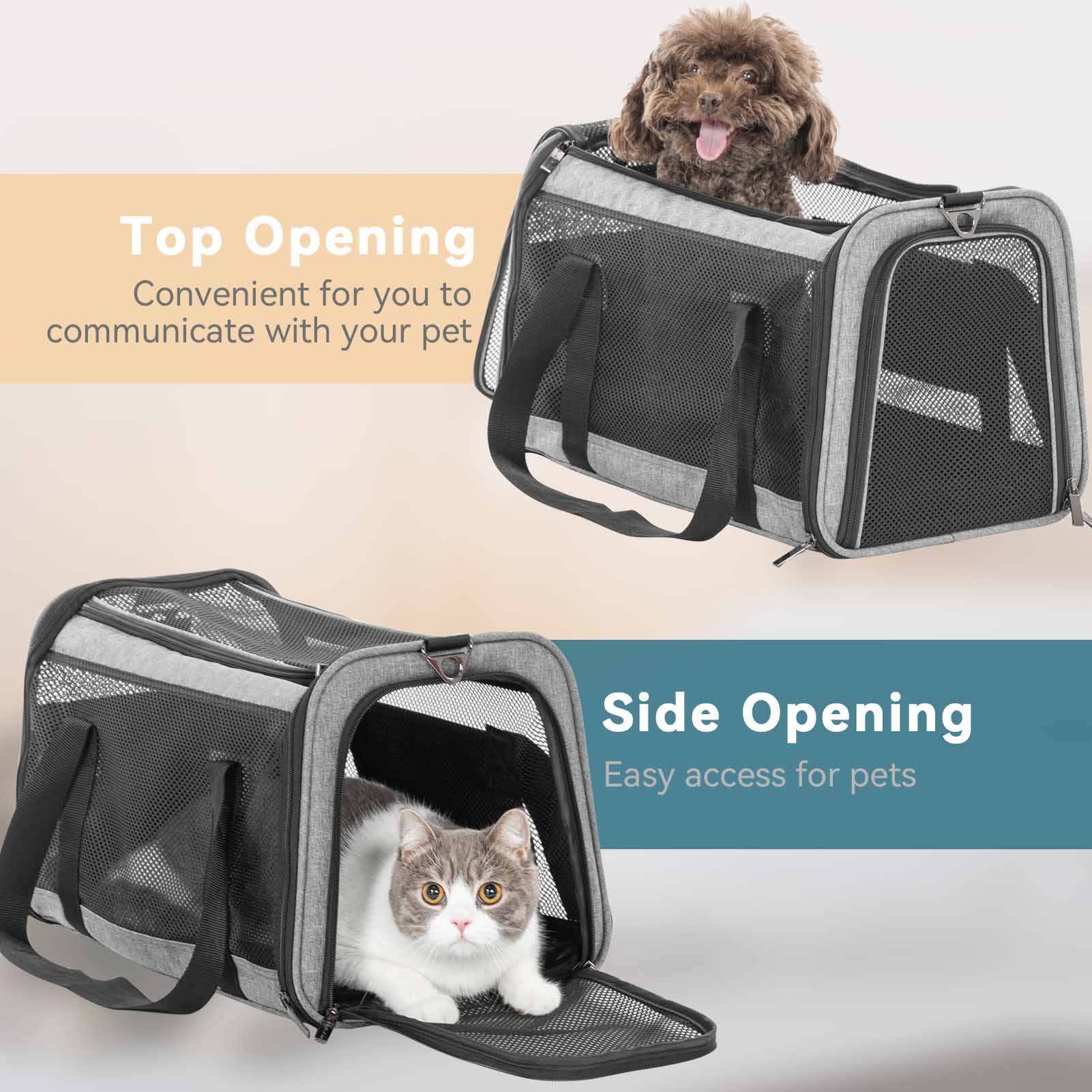 Cat Carriers for Large Cats up to 20 lbs, Pet Cat Carrier with a Bowl  Airline Approved Collapsible Soft-Sided Cat Carrier for Small Medium Cats  Dogs Puppies, Gray - Walmart.com
